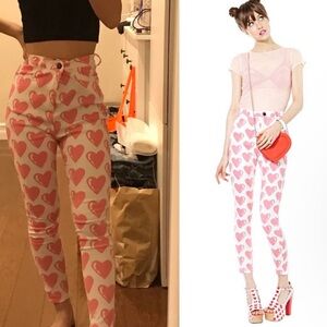 Lazy Oaf Pink and White Heart skinny jeans